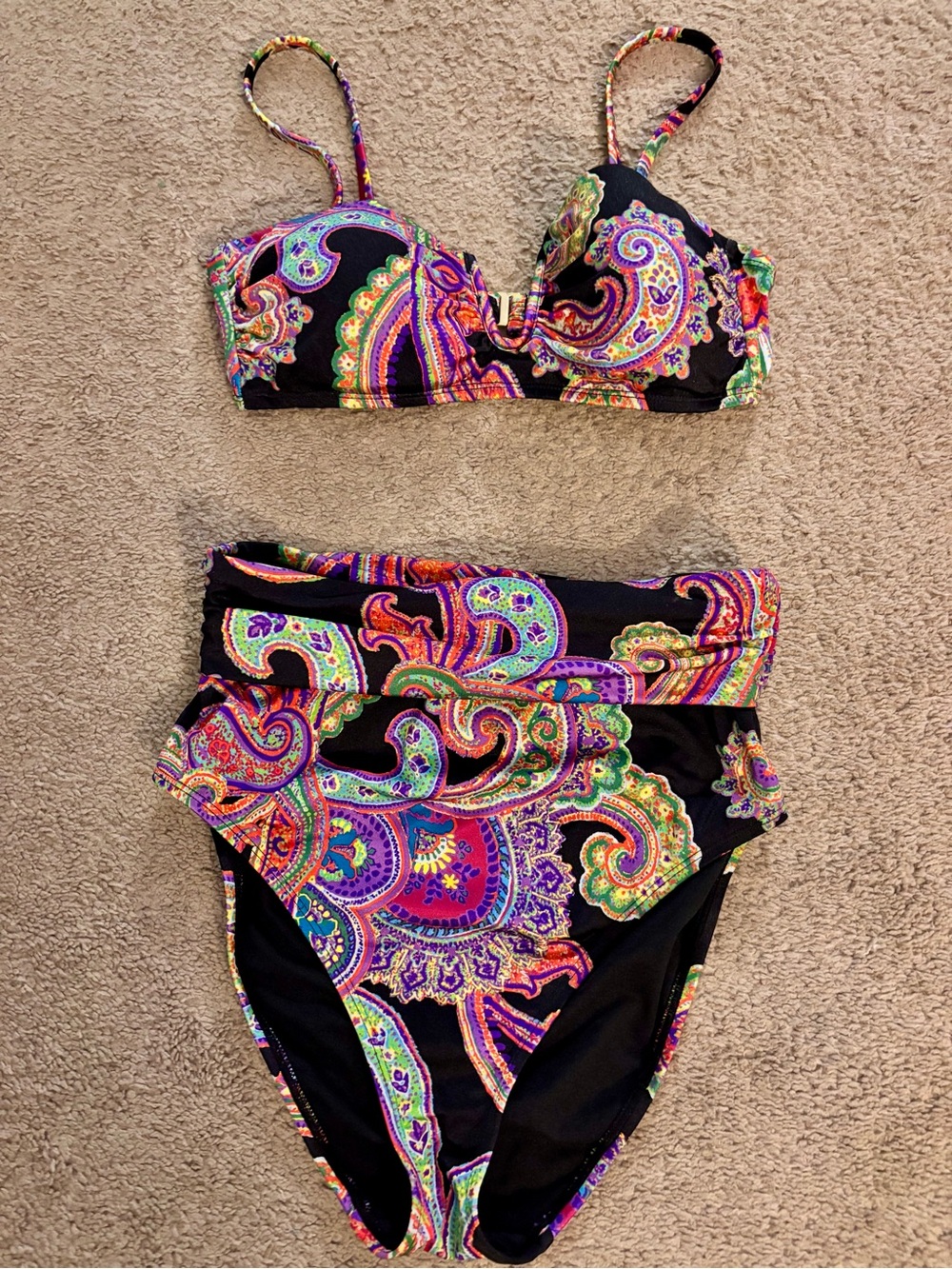 Ralph Lauren Black Multicolor Paisley High-Waist Bikini